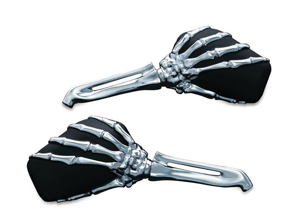 Kuryakyn K1759 Skeleton Hand Mirrors w/Chrome Stems & Black Mirror Heads