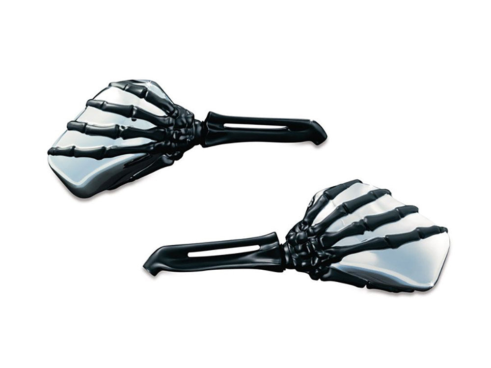 Kuryakyn K1764 Skeleton Hand Mirrors w/Black Stems & Chrome Mirror Heads