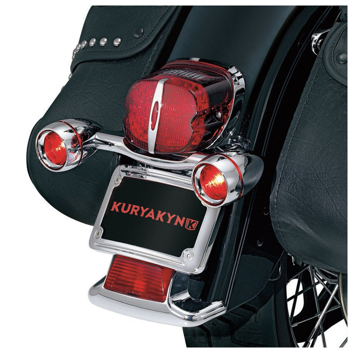 Kuryakyn K2098 Rear Bullet Turn Signal Bar w/Red Lens Chrome for Touring 91-13/FL Softail 86-17