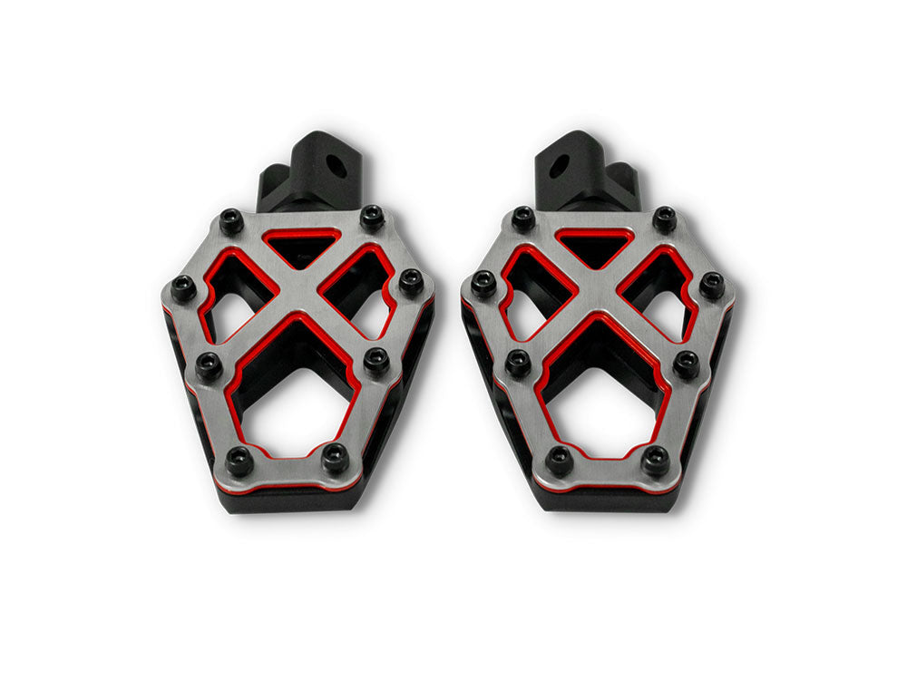 Kodlin KM-K73255-RL NXL Redline Front Rider Footpegs Black/Red & Stainless for Harley-Davidson Softail 18-Up/Pan America/Sportster S 21-Up