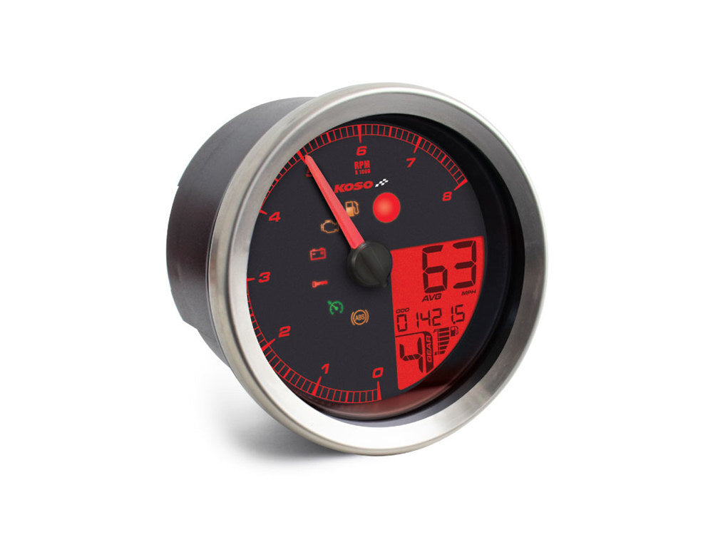 Koso KOS-BA051201 3-3/8" Round Speedometer w/Tachometer Silver for Dyna 04-11/Sportster 04-13/Rocker 08-10