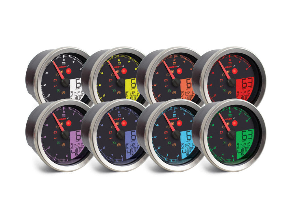 Koso KOS-BA051201 3-3/8" Round Speedometer w/Tachometer Silver for Dyna 04-11/Sportster 04-13/Rocker 08-10