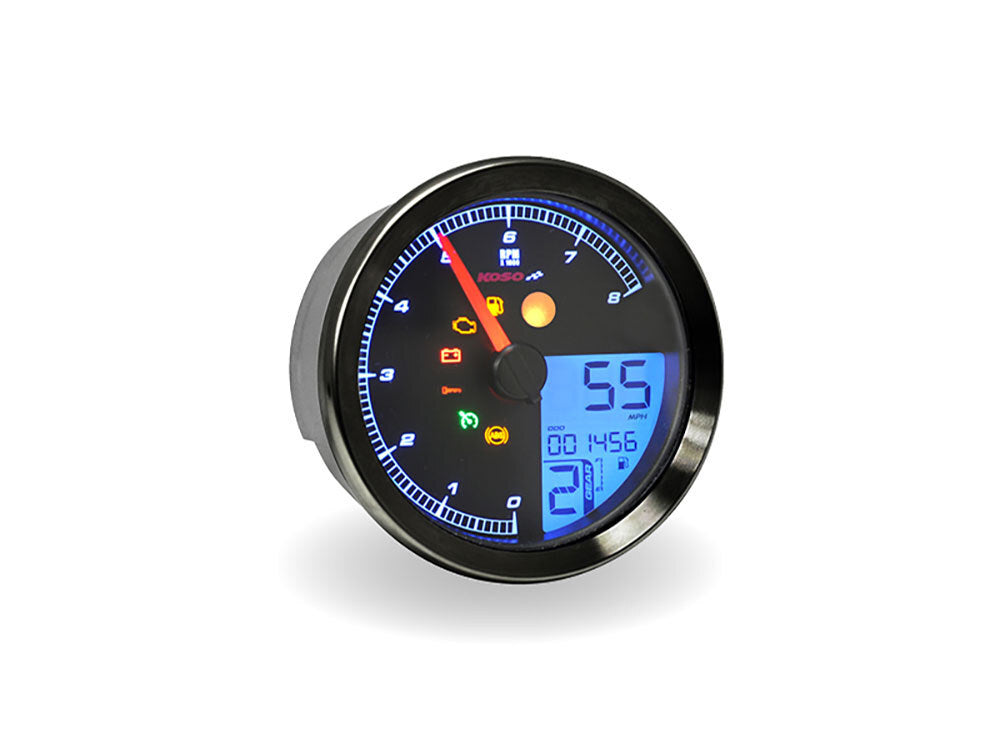 Koso KOS-BA051231 3-3/8" Round Speedometer w/Tachometer Black for Softail 11-17/Fat Bob 18-Up/Sportster 14-21/Dyna 12-17 Models