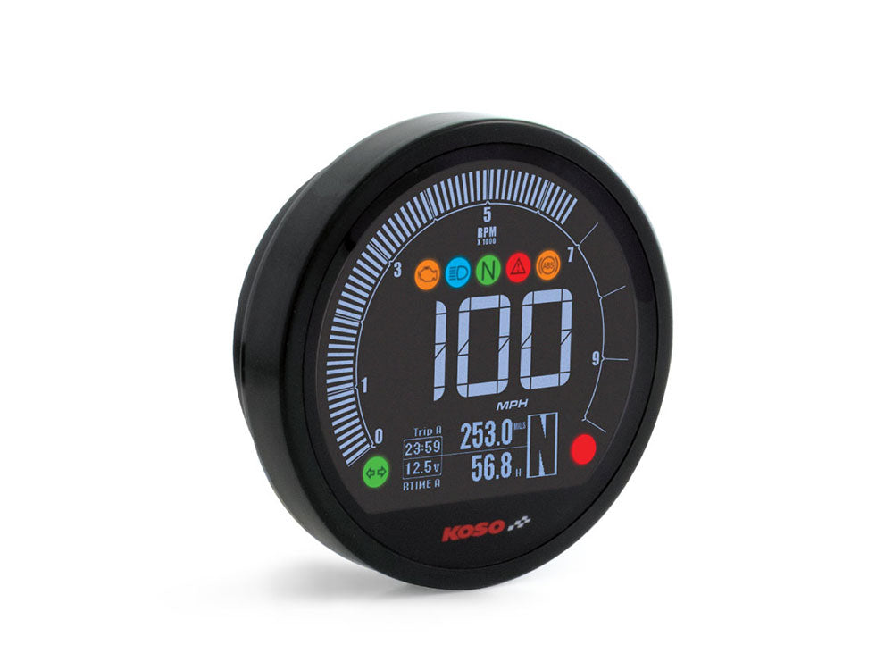 Koso KOS-BA077400 DL-04HD Multifunction 3-3/8" Round Speedometer w/Tachometer Black for Harley-Davidson Dyna 04-11/Sportster 04-13/Rocker 08-10