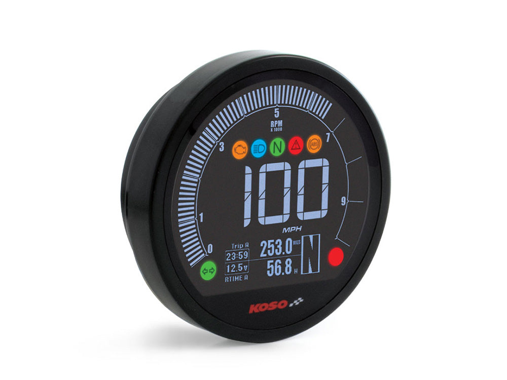Koso KOS-BA077410 DL-04HD Multifunction 3-3/8" Round Speedometer w/Tachometer Black for Harley-Davidson Softail Fat Bob 18-Up/Sportster 14-21/Dyna Street Bob/Low Rider/Wide Glide 12-17/Softail Breakout/Rocker/Black Line 11-17