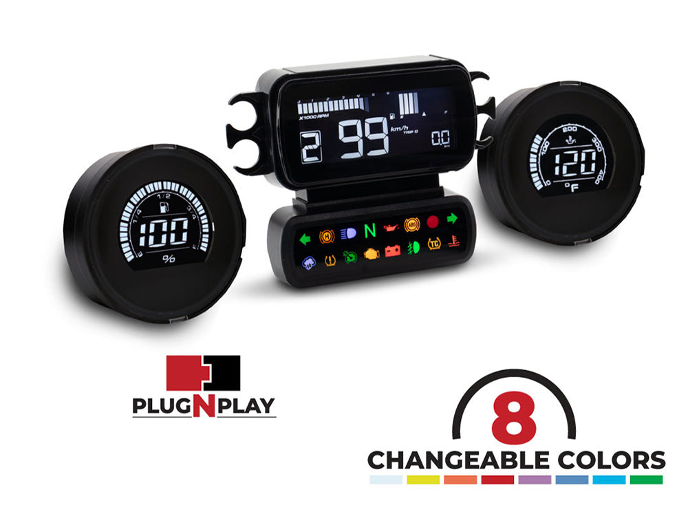 Koso KOS-BA080050 Complete D2 Speedometer/Tachometer w/Fuel Level & Engine Temperature Gauge Kit Black for Harley-Davidson Touring 14-23 (when running Late Model Breakout/Street Bob Gauge Housing)