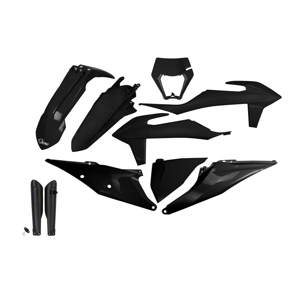 UFO Full Plastics Kit w/Heahlight Shroud Black for KTM EXC 125 20-21/EXC 150/EXC 250/EXC-F 250/EXC 300/EXC-F 350/EXC-F 450/EXC-F 500/EXC 250 TPI/XC-W 250 TPI/EXC 300 TPI 20-23