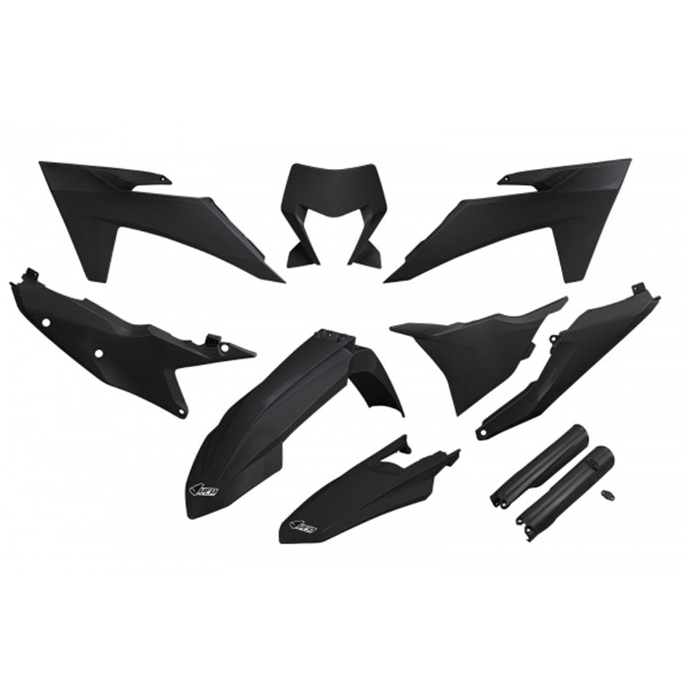 UFO Plastics Kit Black for KTM EXC 150/XC W150/XC W150TPI/EXC 250/XC W250/EXC-F 250/XCF W250/EXC 300/XC W300 24-Up