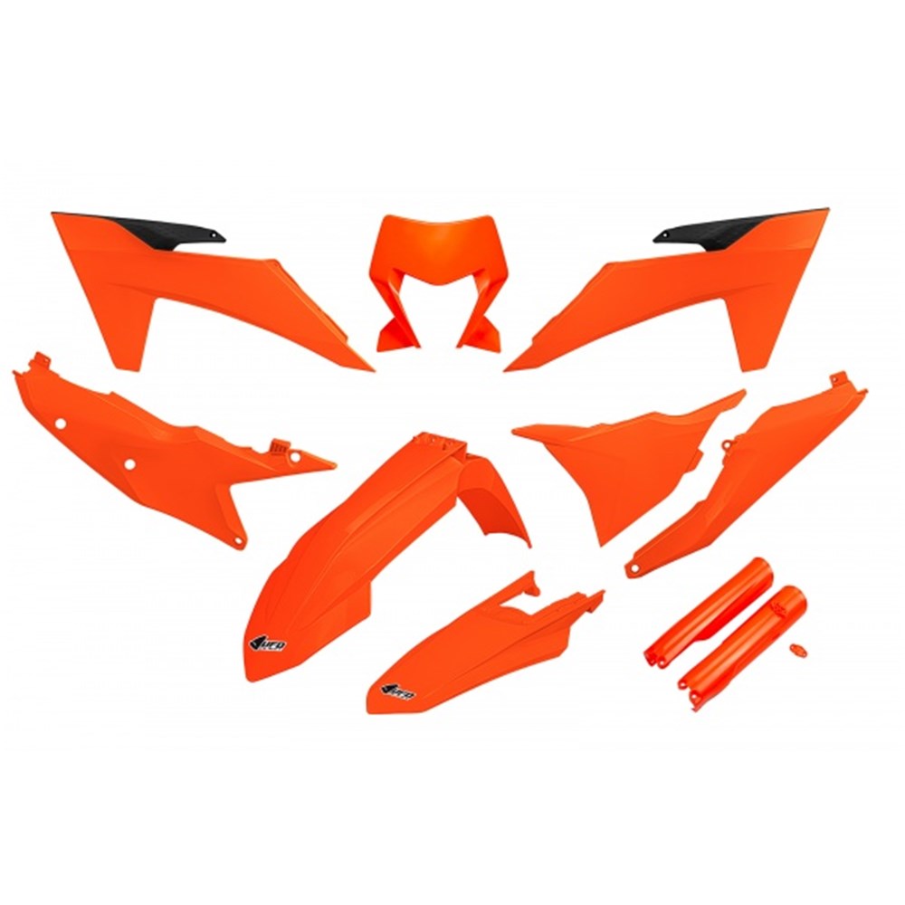 UFO Plastics Kit Neon Orange for KTM EXC/XC W150/EXC/XC W/EXC/XC W/EXC-F/XCF W250/EXC/XC W300/EXC-F/XCF W350/EXC-F/XCF W450/EXC-F/XCF W500 24-Up