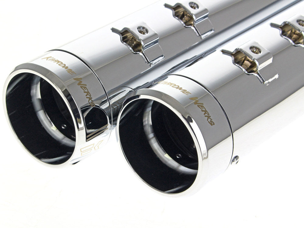 Khrome Werks KW202925 4 1/2" Klassic Slip-On Mufflers Chrome w/Chrome End Caps for Touring 17-Up