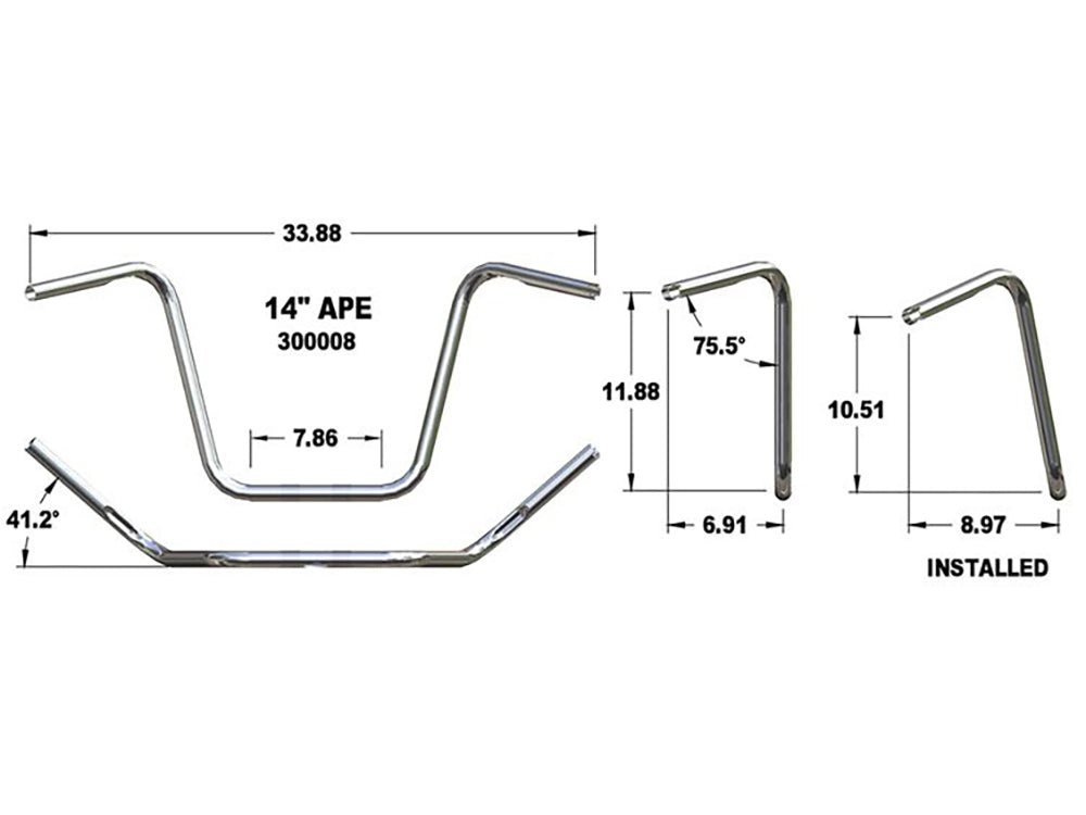 Khrome Werks KW300008 14" x 1" Ape Hanger Handlebar Chrome