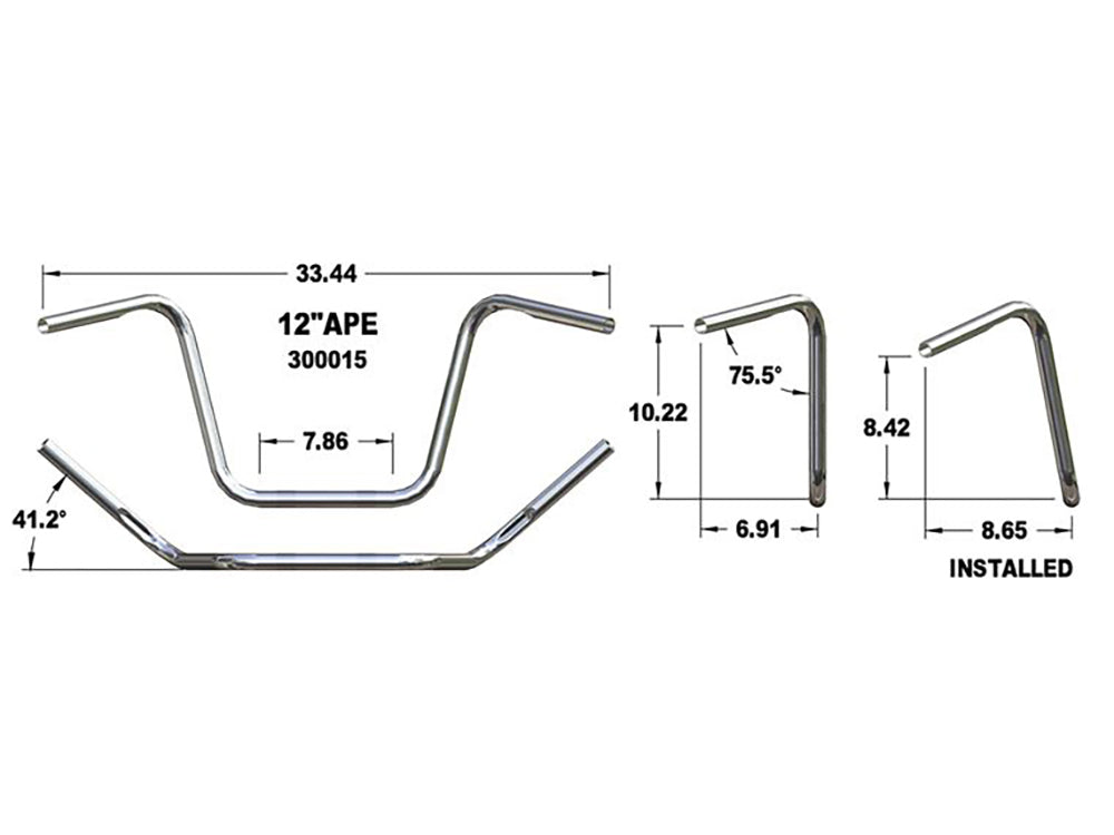 Khrome Werks KW300015 12" x 1" Ape Hanger Handlebar Chrome for OEM Softail Springer 88-Up