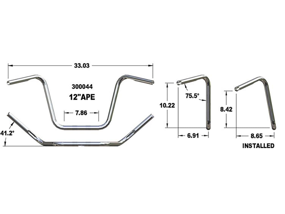 Khrome Werks KW300044 12" x 1" Ape Hanger Handlebar Chrome