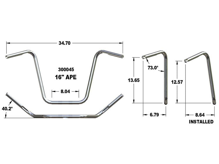 Khrome Werks KW300045 16" x 1" Ape Hanger Handlebar Chrome