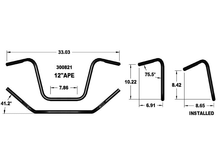 Khrome Werks KW300821 12" x 1" Ape Hanger Handlebar Black