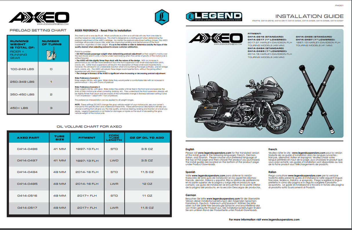 Legend LEG-0414-0516 AXEO Front End Suspension for Touring 17-Up