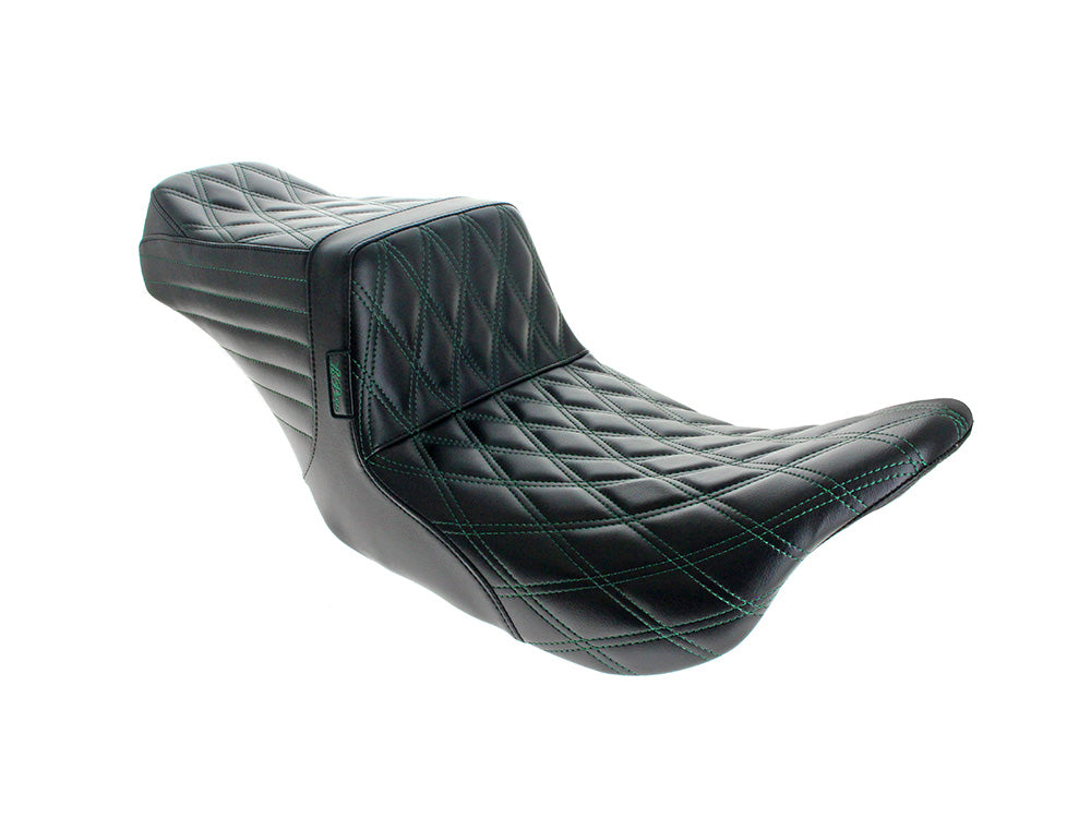 LePera Seats LP-LK-587DD-GREEN TailWhip Dual Seat w/Green Double Diamond Stitch for most Touring 08-24