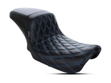 LePera Seats LP-LK-591DDB Kickflip Dual Seat w/Blue Double Diamond Stitch for Dyna 06-17