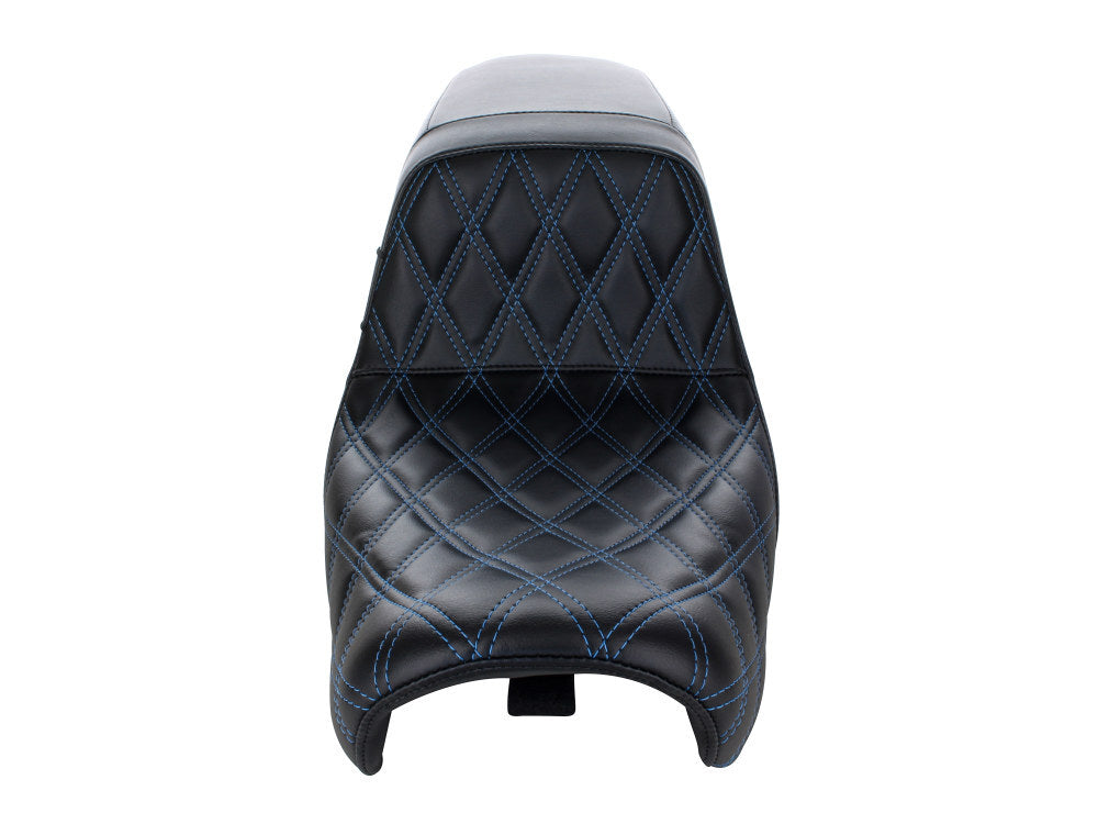 LePera Seats LP-LK-591DDB Kickflip Dual Seat w/Blue Double Diamond Stitch for Dyna 06-17