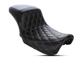 LePera Seats LP-LK-591DDG Kickflip Dual Seat w/Gold Double Diamond Stitch for Dyna 06-17