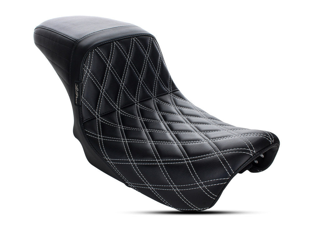 LePera Seats LP-LK-591DDW Kickflip Dual Seat w/White Double Diamond Stitch for Dyna 06-17