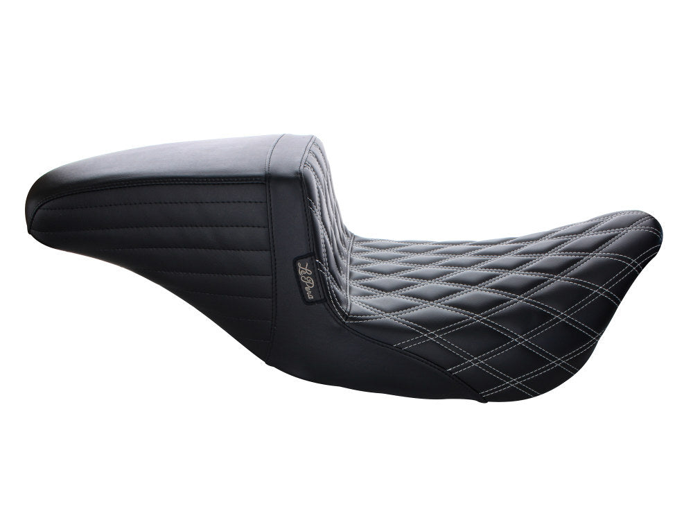 LePera Seats LP-LK-597DDW Kickflip Dual Seat w/White Double Diamond Stitch for Touring 08-23