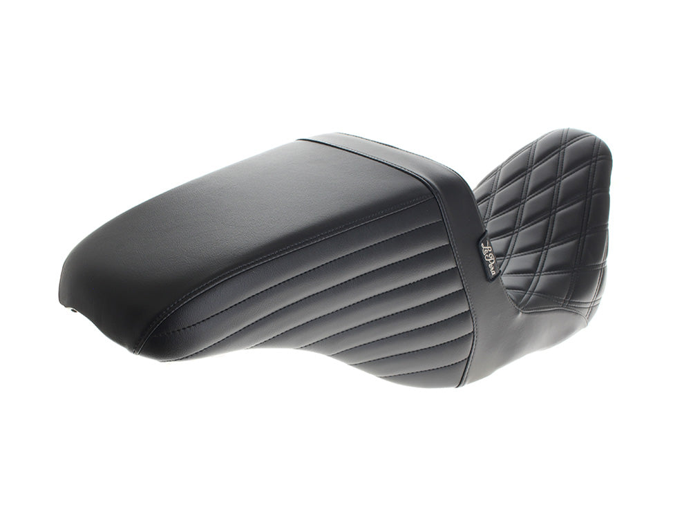 LePera LP-LKU-597DD KickFlip Up Front Reduced Reach Dual Seat w/Black Double Diamond Stitch for most Harley-Davidson Touring 08-24