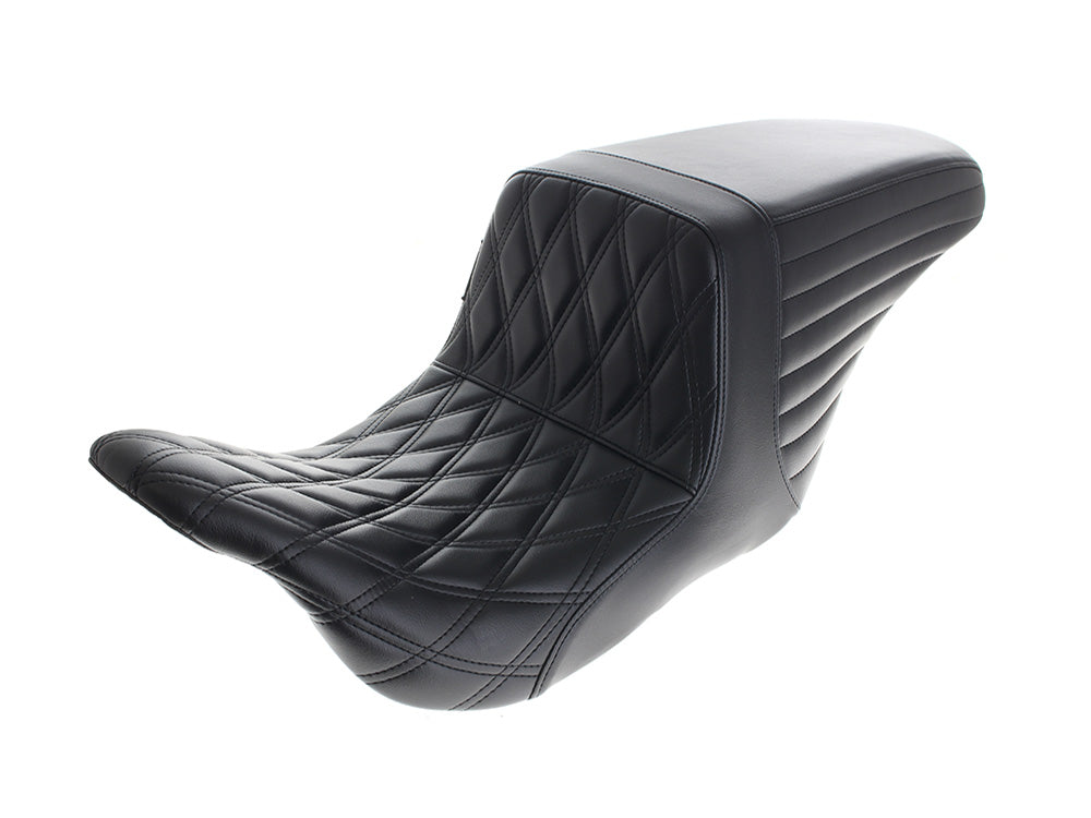 LePera LP-LKU-597DD KickFlip Up Front Reduced Reach Dual Seat w/Black Double Diamond Stitch for most Harley-Davidson Touring 08-24