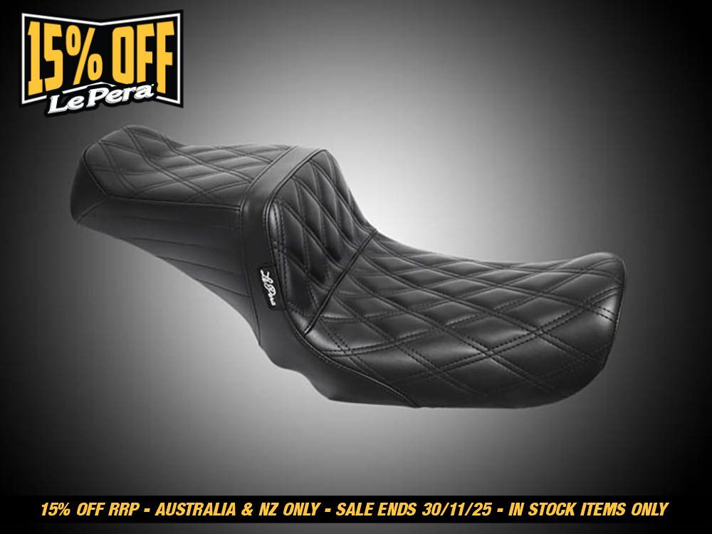 LePera LP-LN-581DD TailWhip Dual Seat w/Black Double Diamond Stitch for Harley-Davidson Dyna 96-03