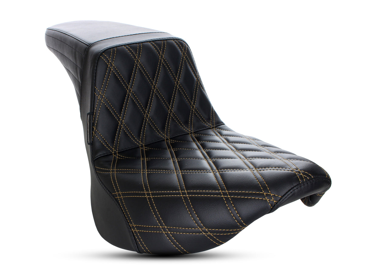 LePera Seats LP-LY-590DDG Kickflip Dual Seat w/Gold Double Diamond Stitch for Softail Slim/Street Bob 18-Up