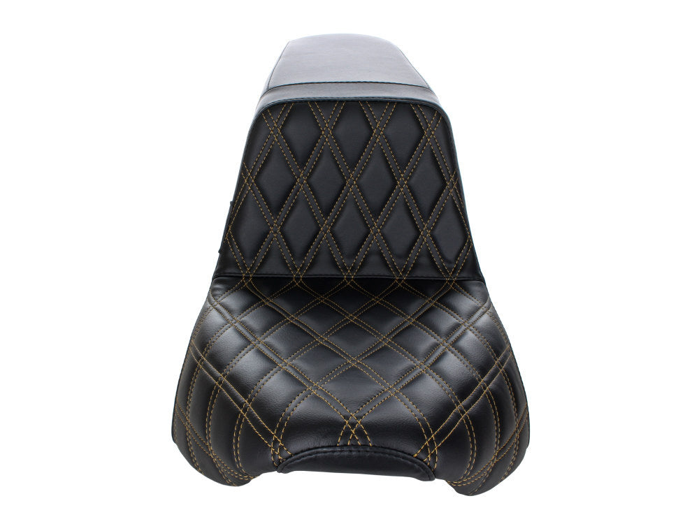 LePera Seats LP-LY-590DDG Kickflip Dual Seat w/Gold Double Diamond Stitch for Softail Slim/Street Bob 18-Up