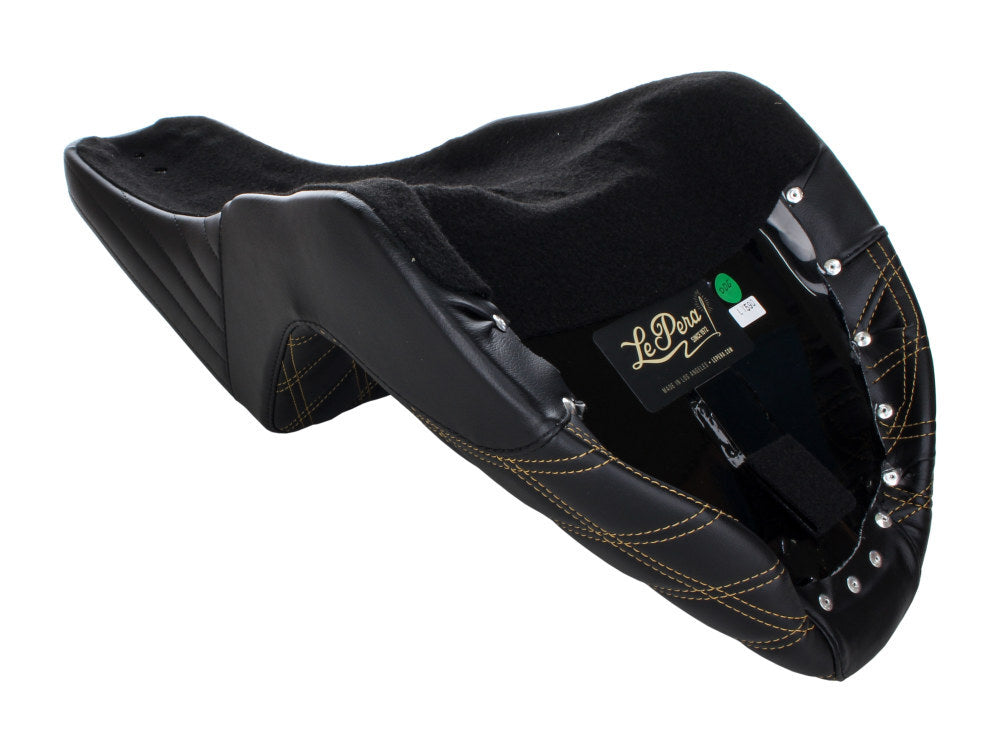 LePera Seats LP-LY-590DDG Kickflip Dual Seat w/Gold Double Diamond Stitch for Softail Slim/Street Bob 18-Up