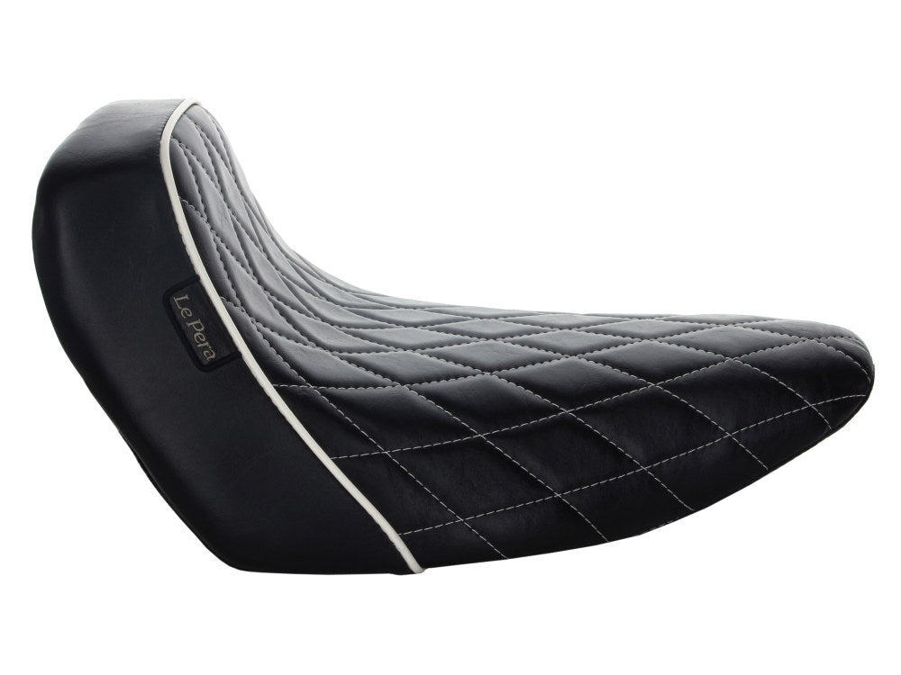 LePera Seats LP-LYR-007DMWTP Bare Bones Solo Seat w/White Diamond Stitch Piping for Sport Glide/Low Rider 18-Up/Low Rider S 20-Up