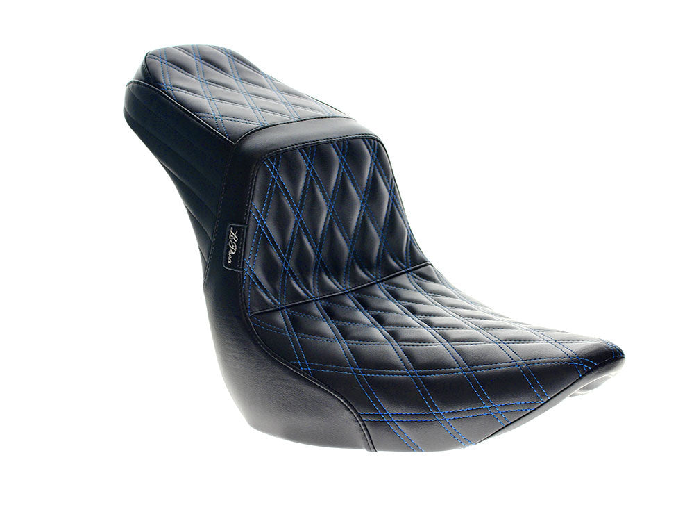 LePera LP-LYR-580DDB TailWhip Dual Seat w/Blue Diamond Stitch for Sport Glide/Low Rider 18-Up/Low Rider S 20-Up