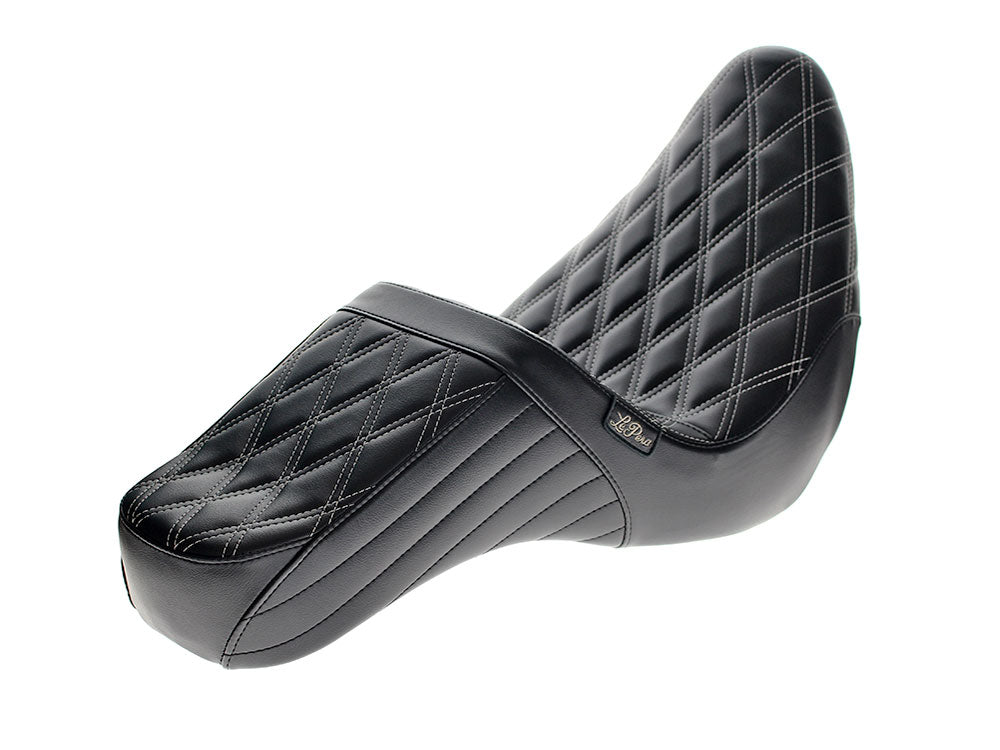 LePera Seats LP-LYR-580DDW TailWhip Dual Seat w/White Diamond Stitch for Sport Glide/Low Rider 18-Up/Low Rider S 20-Up