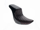 LePera LP-LYR-590DDR KickFlip Dual Seat w/Red Double Diamond Stitch for Sport Glide/Low Rider 18-Up/Low Rider S 20-Up