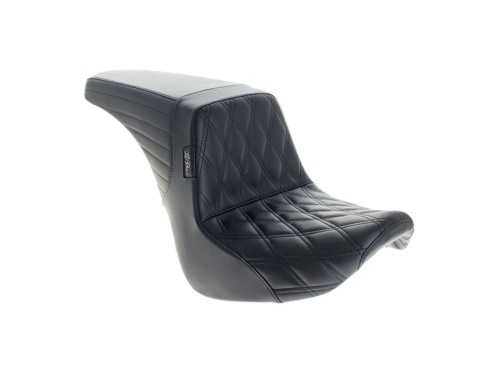LePera Seats LP-LYU-590DD KickFlip Up Front Reduced Reach Dual Seat w/Black Double Diamond Stitch for Softail Slim/Street Bob 18-Up/Standard 20-Up