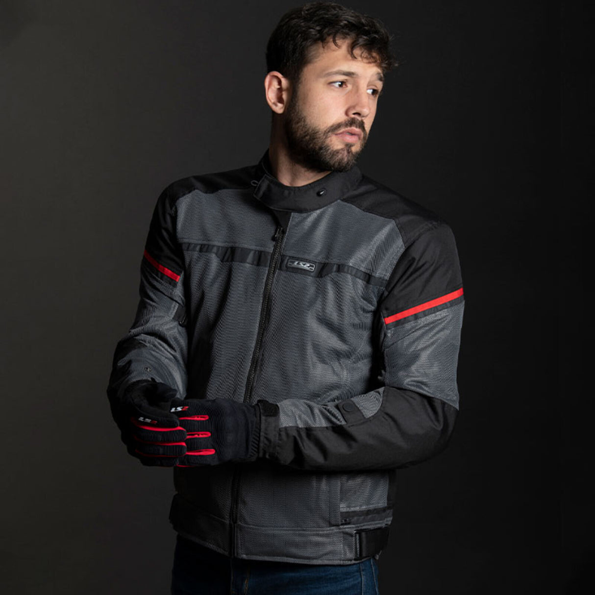 LS2 Riva Black/Dark Grey/Red Jacket