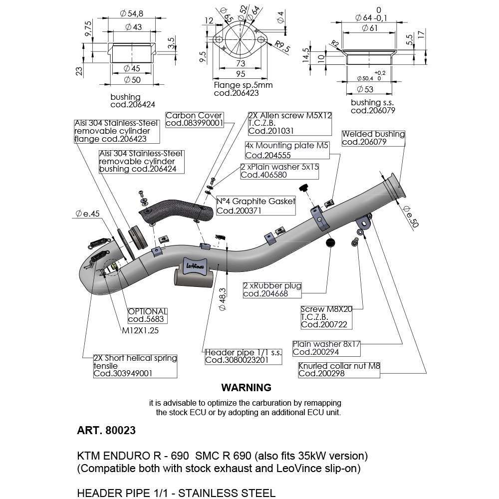 LeoVince LVHP80023 Stainless Steel Header Pipes for KTM 690 Enduro R/690 SMC R 19-22/Gas Gas SM 700/ES 700 2022