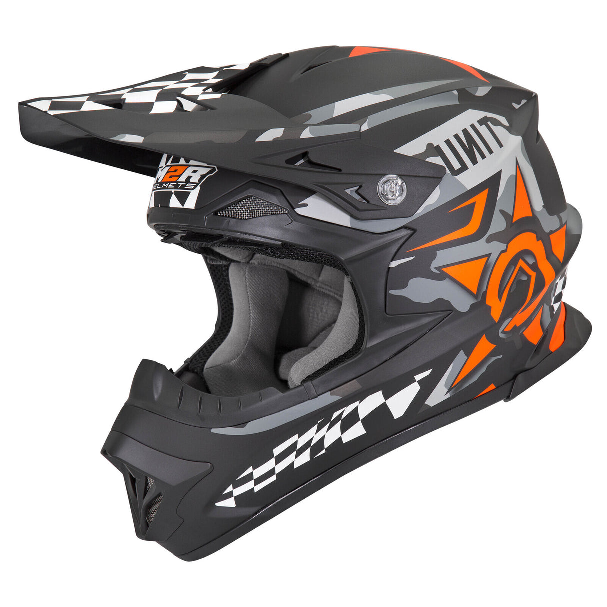 M2R EXO Unit Bulletin Matte Black/Orange Helmet - EasyR