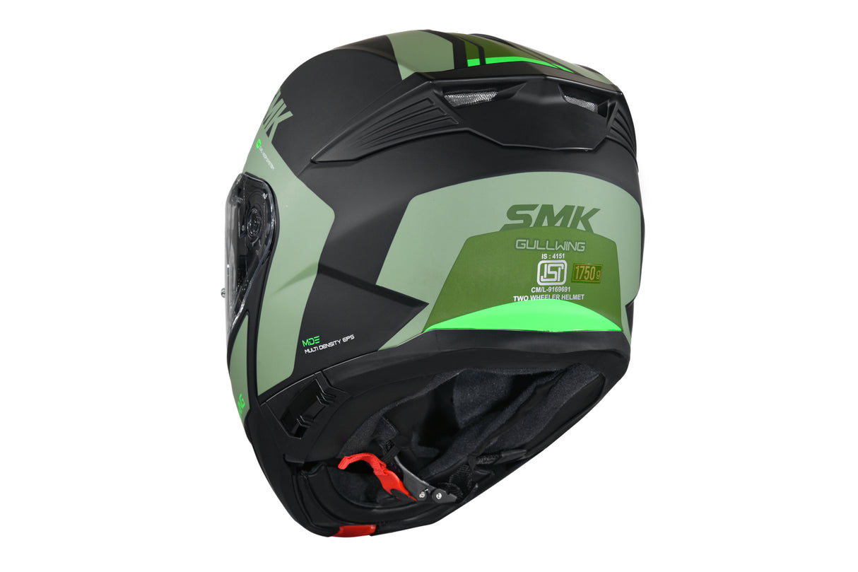 SMK Gullwing Kresto Matte Black/Green MA288 Modular Helmet - EasyR