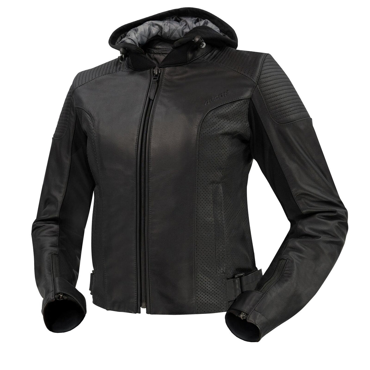 Argon Impulse Black Perforated Leather Womens Hoodie Jacket