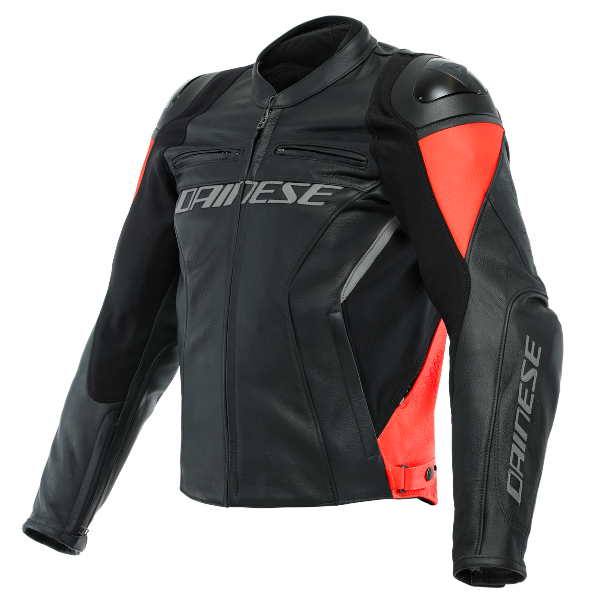 Dainese Racing 4 Black/Fluro Red Non-Perforated Leather Jacket