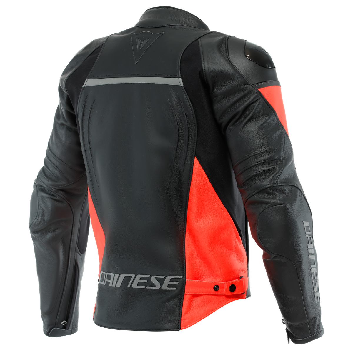 Dainese Racing 4 Black/Fluro Red Non-Perforated Leather Jacket