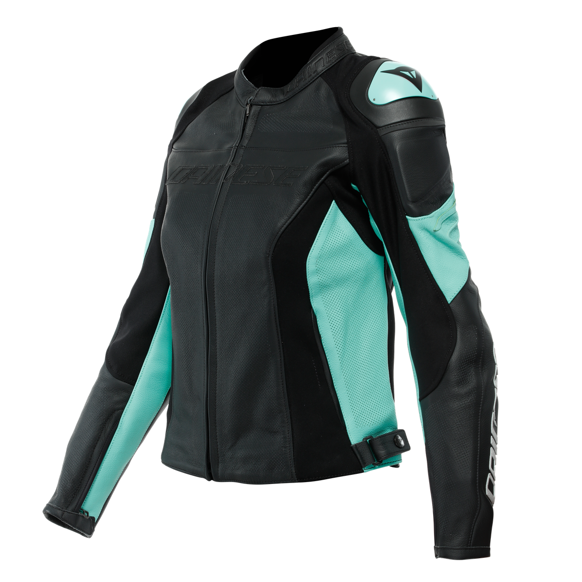 Dainese Racing 4 Lady Black/Aqua Green Perforated Leather Womens Jacket