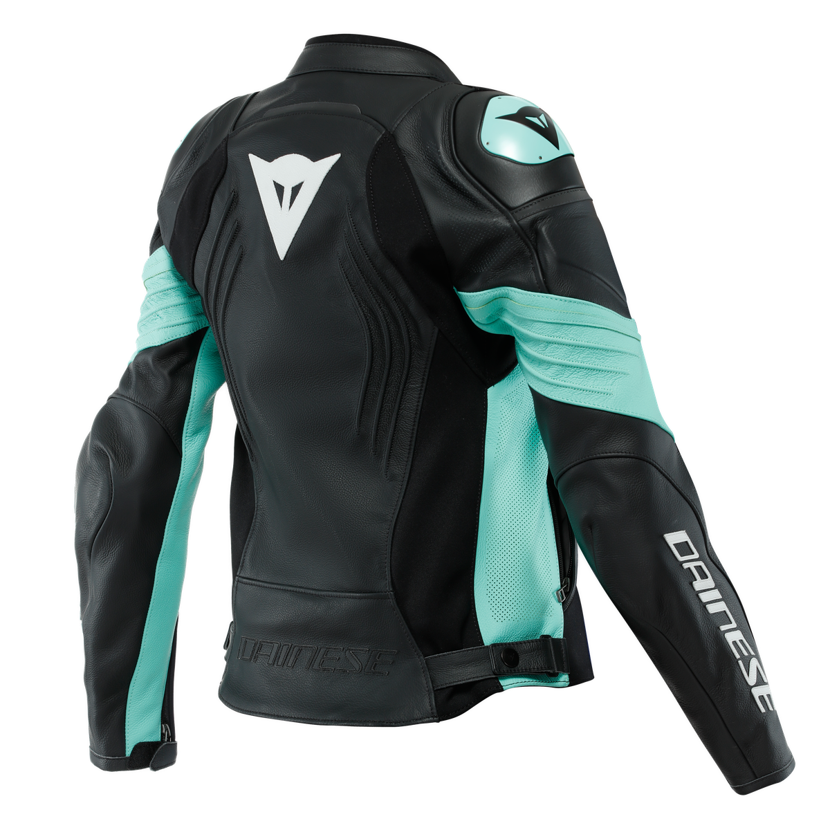 Dainese Racing 4 Lady Black/Aqua Green Perforated Leather Womens Jacket