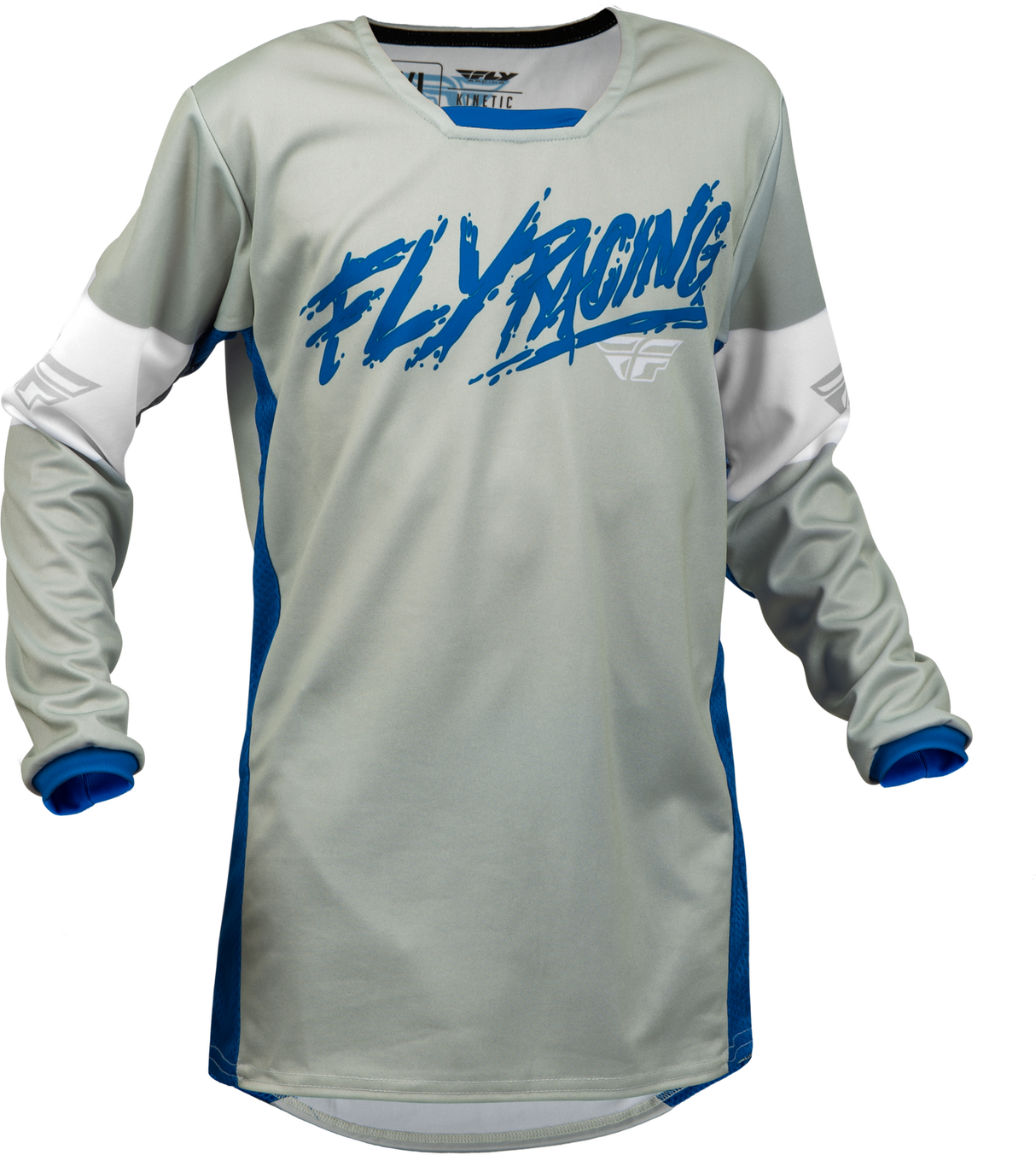 FLY 2023 Kinetic Khaos Light Grey/Blue/White Youth Jersey