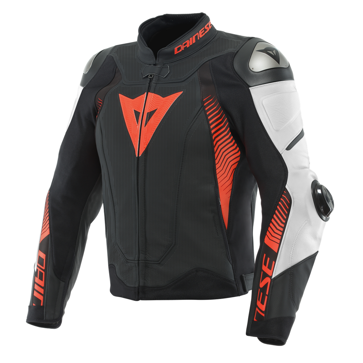 Dainese Super Speed 4 Matte Black/White/Fluro Red Perforated Leather Jacket