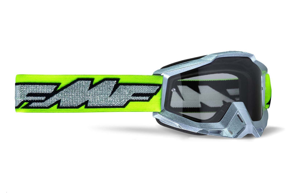 FMF Vision Powerbomb Goggles Rocket Silver Lime w/Clear Lens