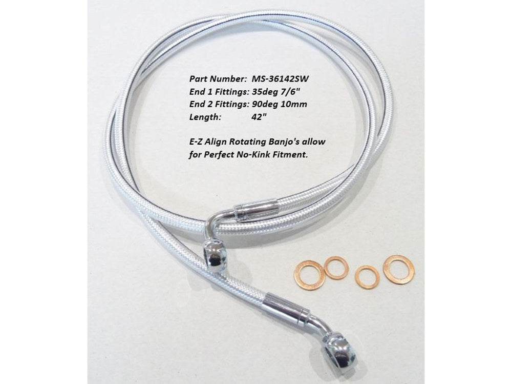 Magnum Shielding MS-36142SW Sterling Chromite 42" E-Z Align Front Brake Line w/7/16" x 35 Degree Banjo